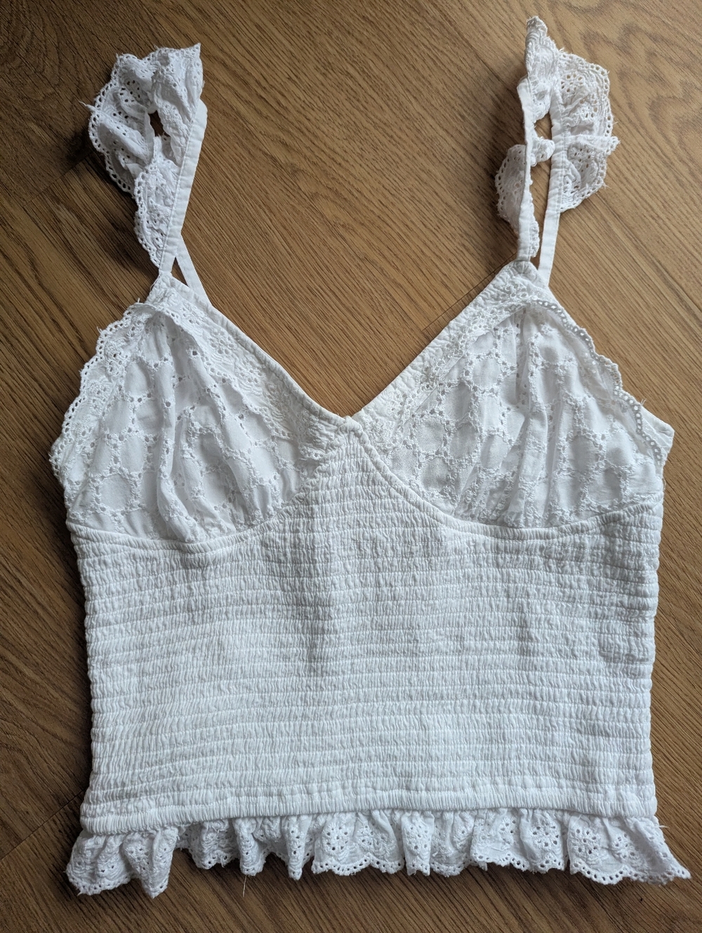 Japna White Eyelet Smocked Cami Tank Top Size L